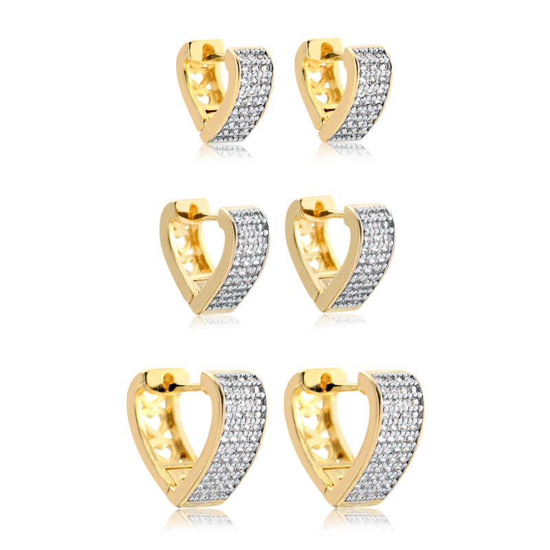 Kit de Brincos Coração Cravejado Banhado Ouro18k