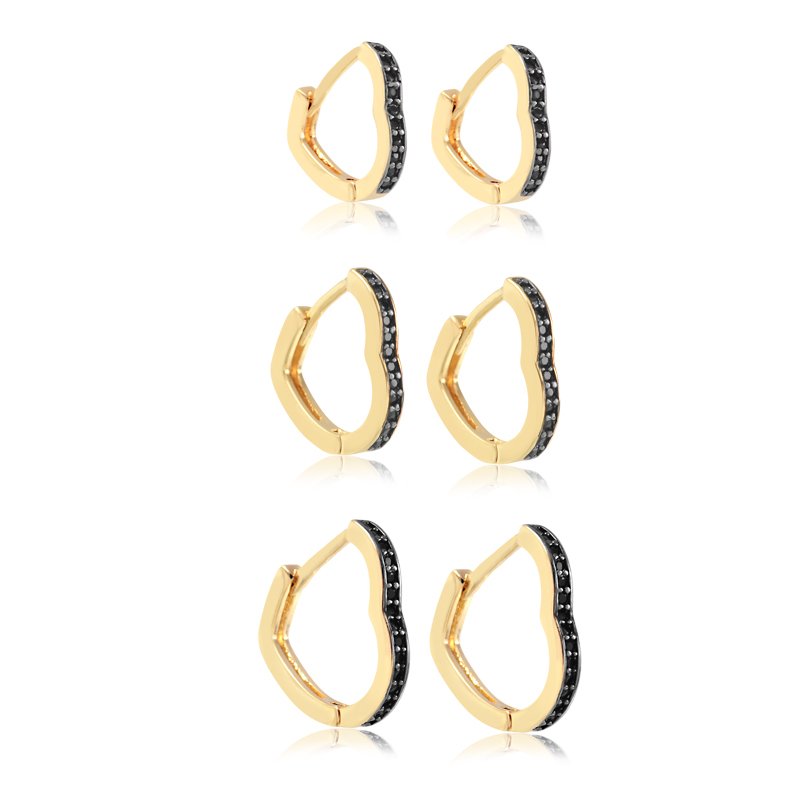 Kit de Brincos Argolas Coração Folheado a Ouro 18K