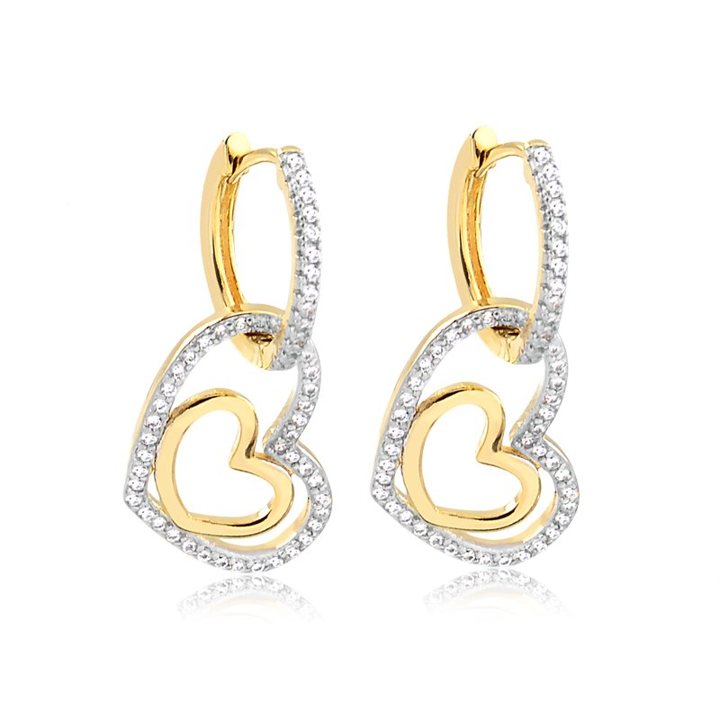 Brinco argola coração de zircônia cristal banhado a ouro18k