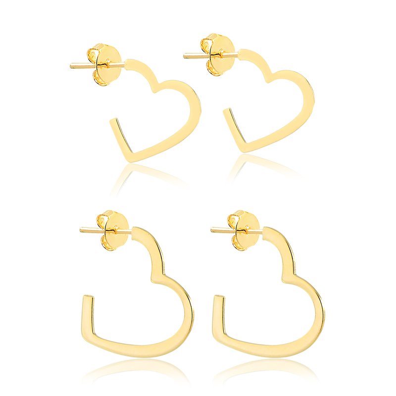 Kit de Brincos Coração Folheado a Ouro 18K