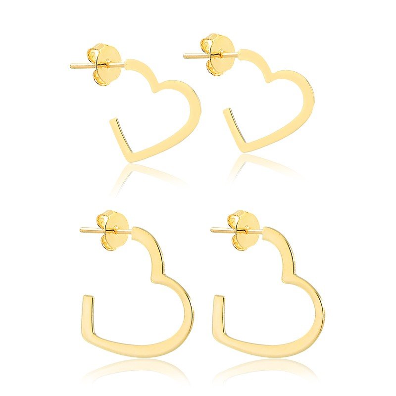 Kit de Brincos Coração Folheado a Ouro 18K