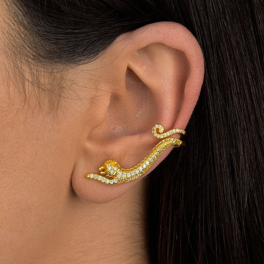 Brinco Piercing Cravejado Folheado a Ouro 18K