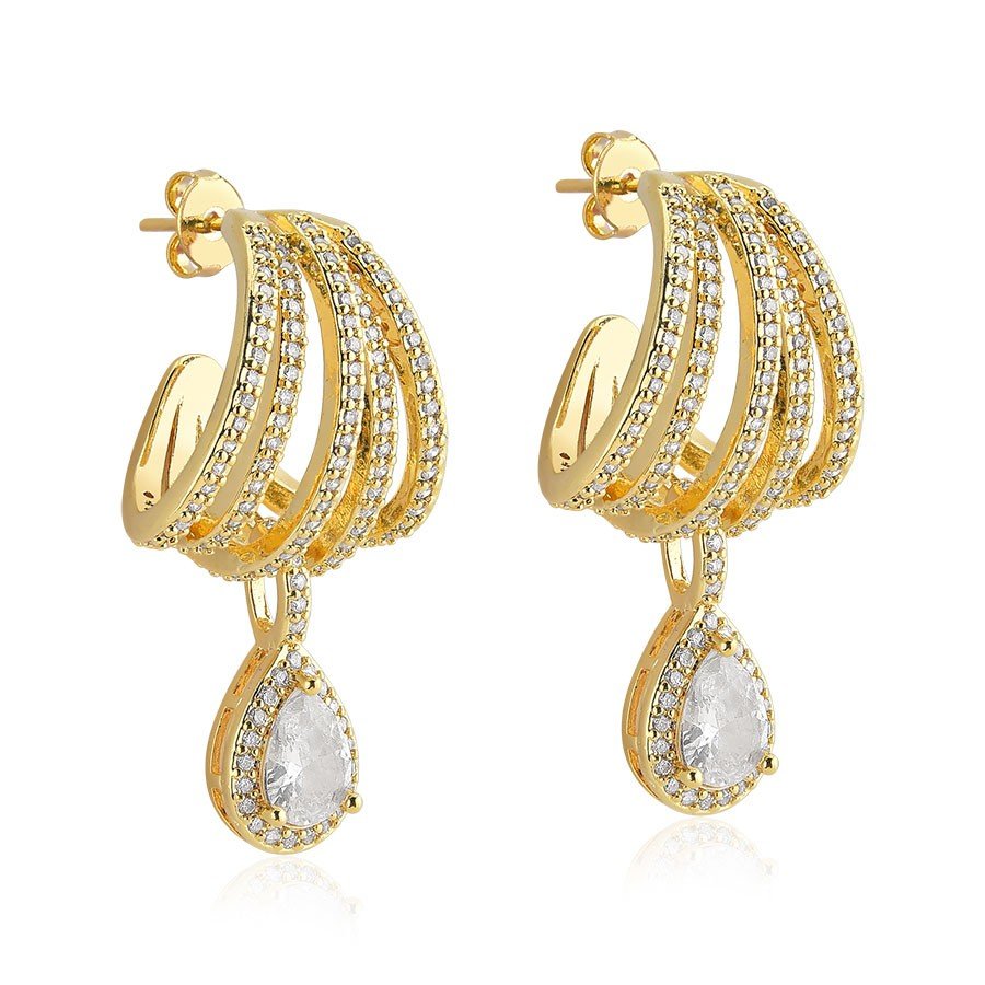 Brinco Cravejado Banhado a Ouro 18K