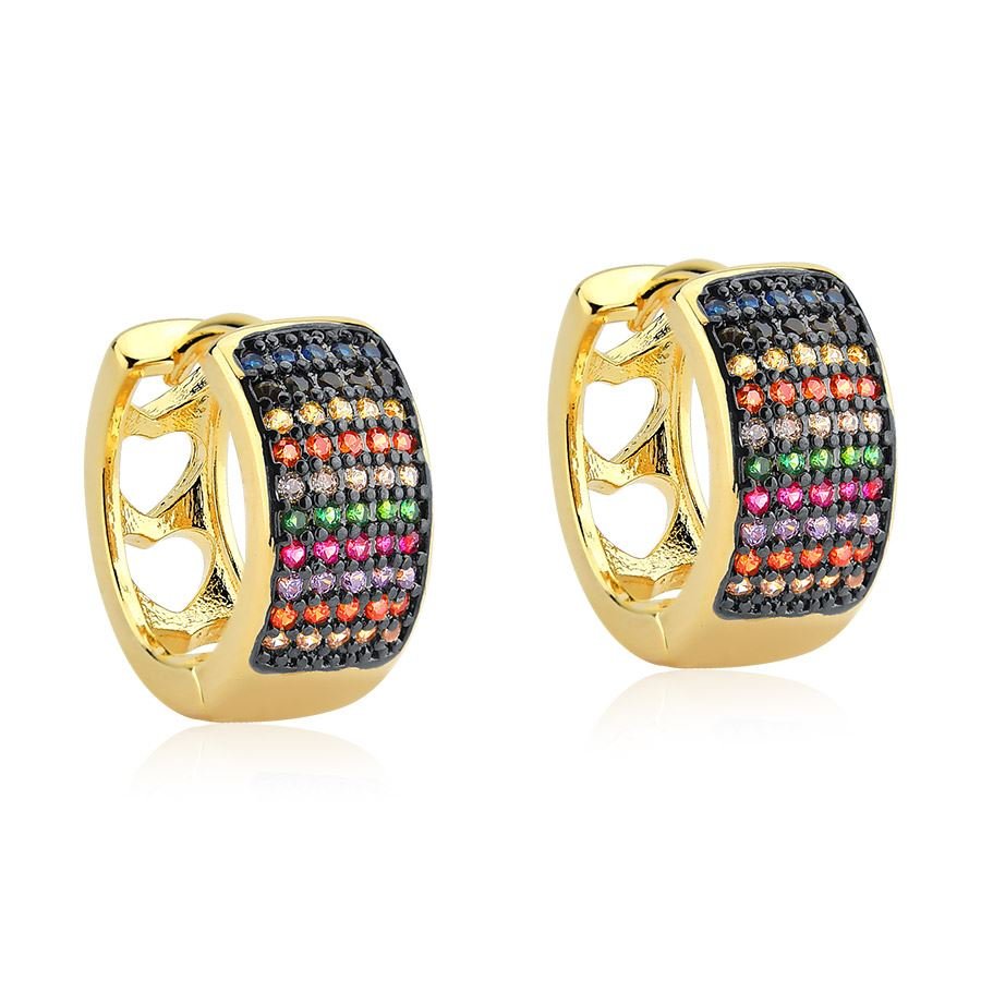 Brinco de argolinha click cravejada colorida banhada ouro18k