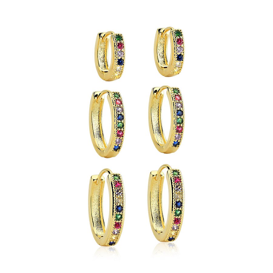 Kit trio oval cravejada de zircônia color banhado ouro18k