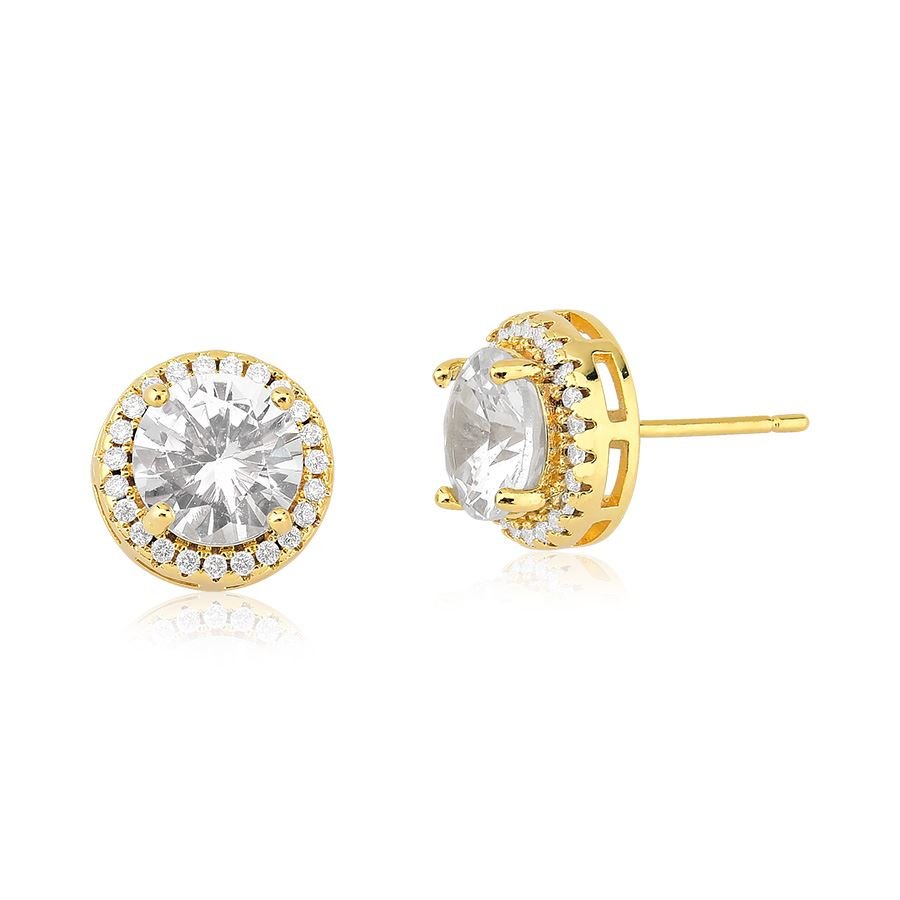 Brinco redondo de zircônia banhado ouro18k