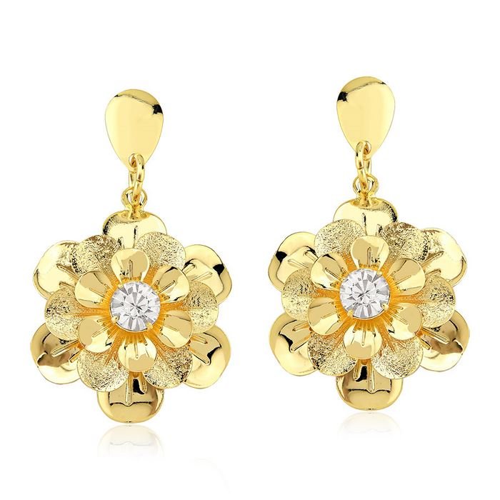 Brinco flor com strass banhado ouro18k