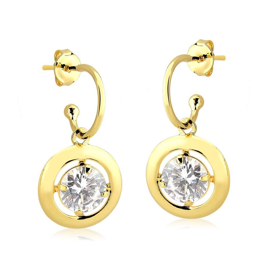 Brinco de argolinha com pedra zircônia banhado ouro18k