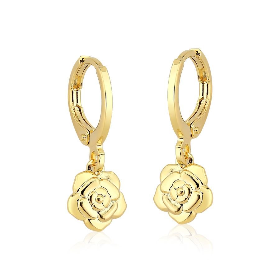 Brinco de argolinha com pingente rosa banhado ouro18k