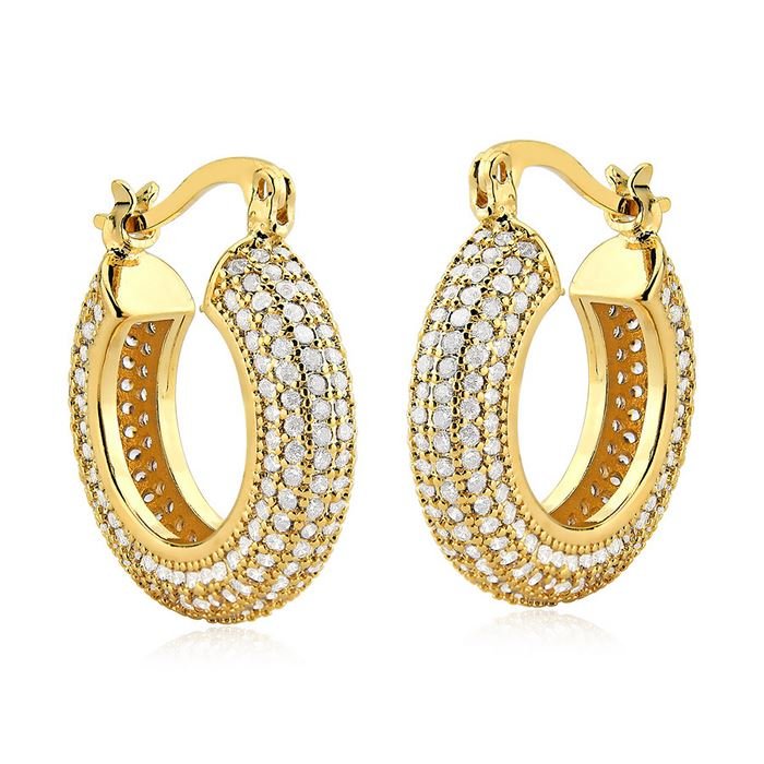 Brinco de argola click cravejada banhado ouro18k