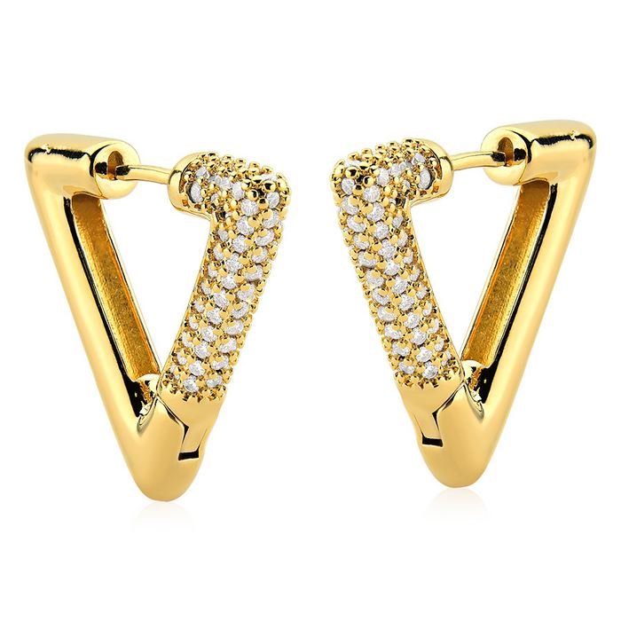 Brinco triângulo cravejado banhado ouro18k