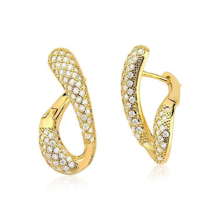 Brinco 2 em 1 elo liso e cravejado banhado ouro18k