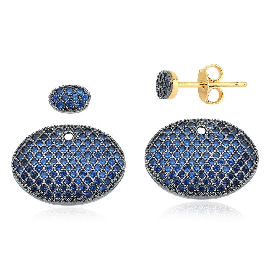 Brinco cravejado de zircônia azul banhado a ouro18k