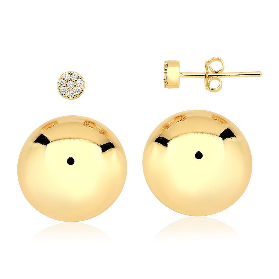 Brinco redondo liso e zircônia banhado a ouro18k