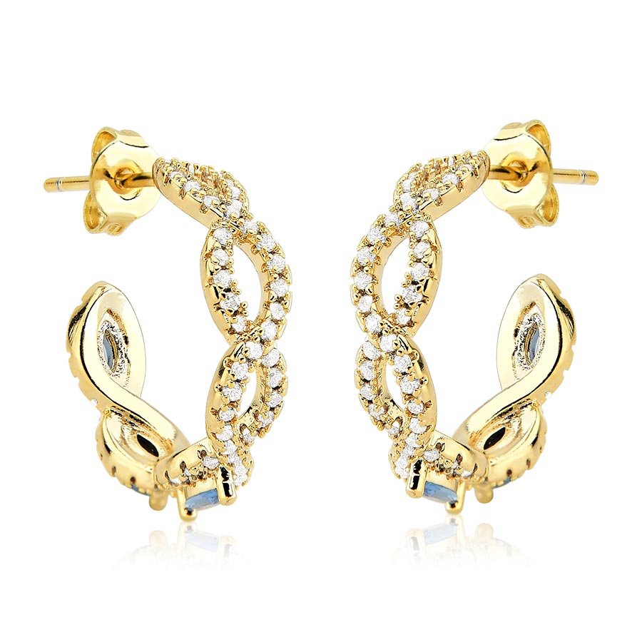 Brinco argola cravejada azul banhado a ouro18k