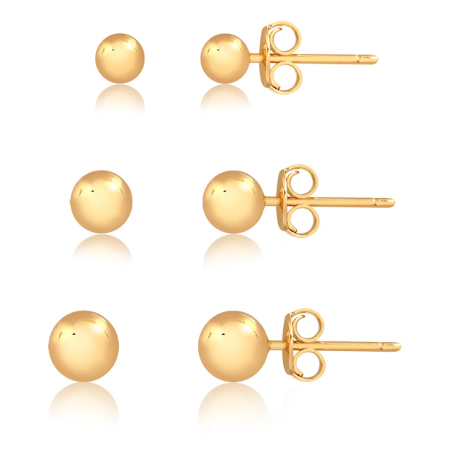 Kit de Brincos Folheado Ouro 18K - Trio Bolinha Lisa