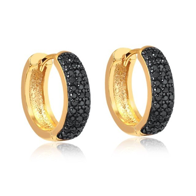 Brinco Argola de Zircônia e Ródio Negro Folheado a Ouro18K