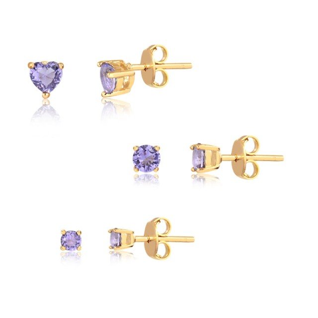 Kit de Brincos Zircônia Folheado a Ouro 18K - LAVANDA