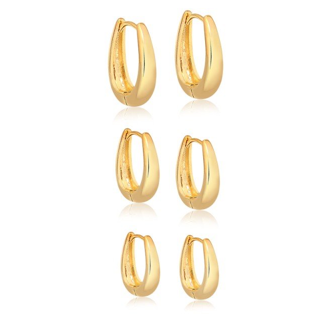 Kit de Brincos Argolas Lisa Oval Folheado Ouro 18K