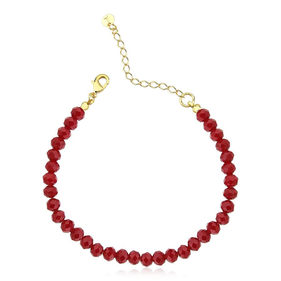 Pulseira cristais de vidro cor magenta banhada ouro18k