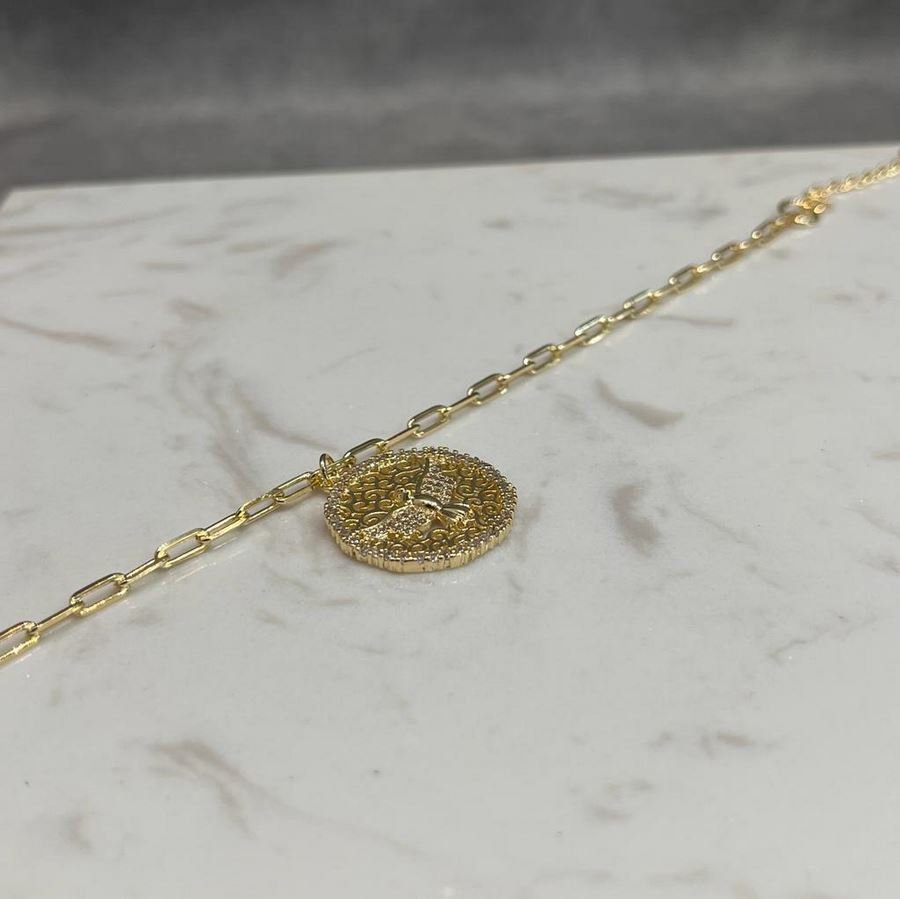 Pulseira com pingente medalha Espírito Santo banhada a ouro18k