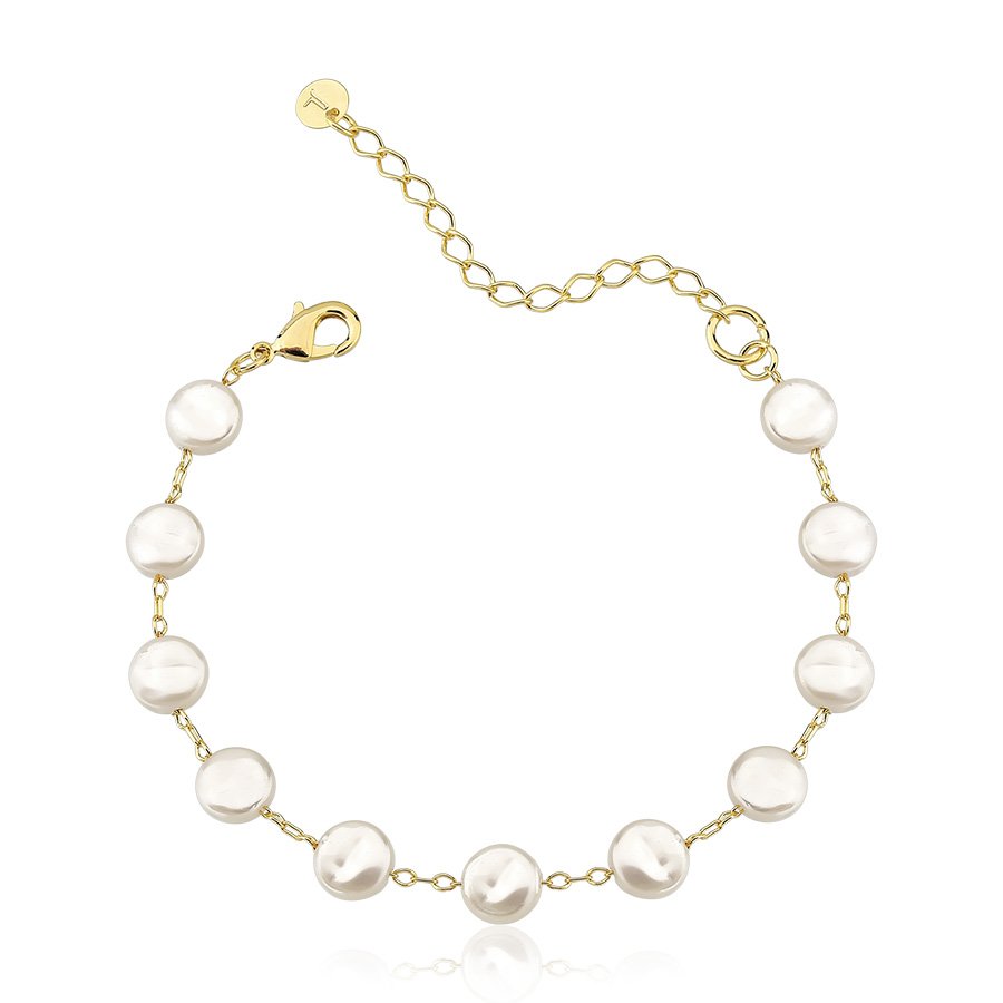 Pulseira de pérola achatadas banhada ouro18k