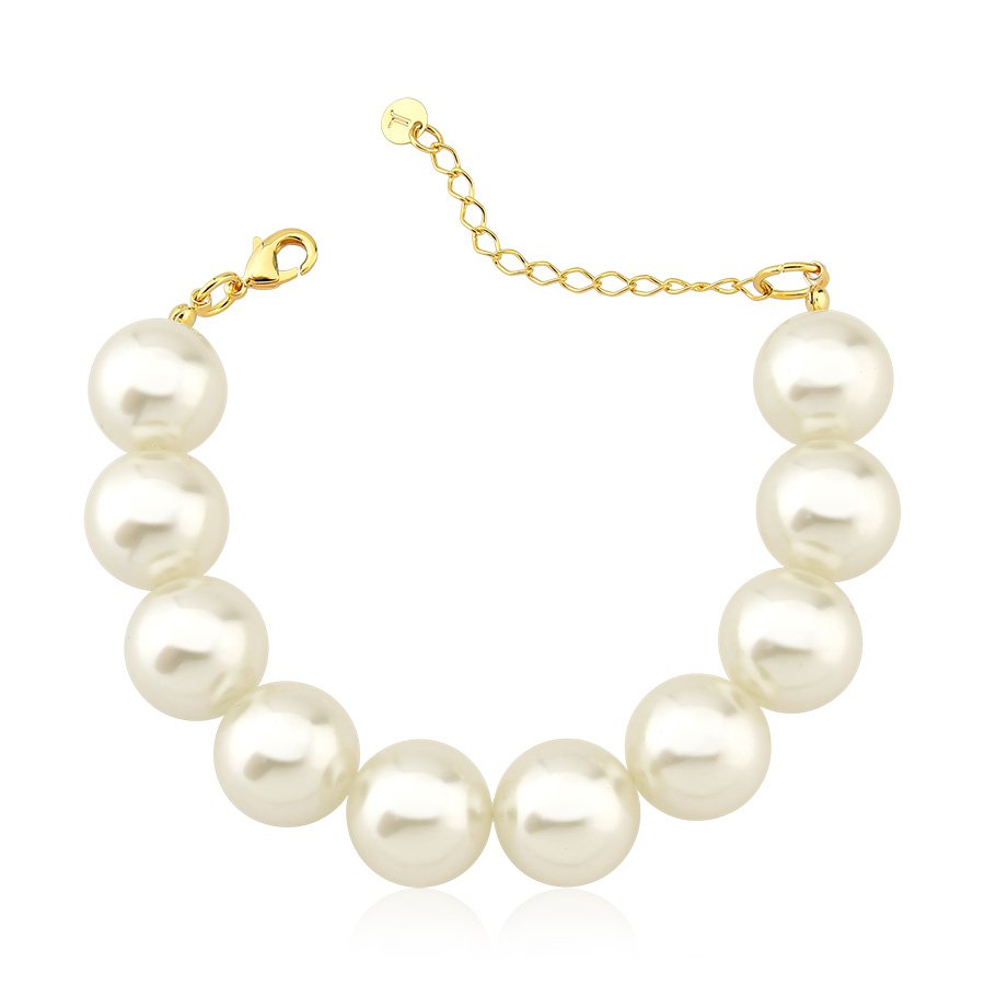 Pulseira com esferas de pérola 16mm banhado ouro18k