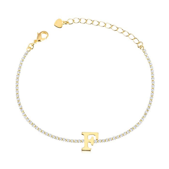 Pulseira riviera letra F banhada ouro18k