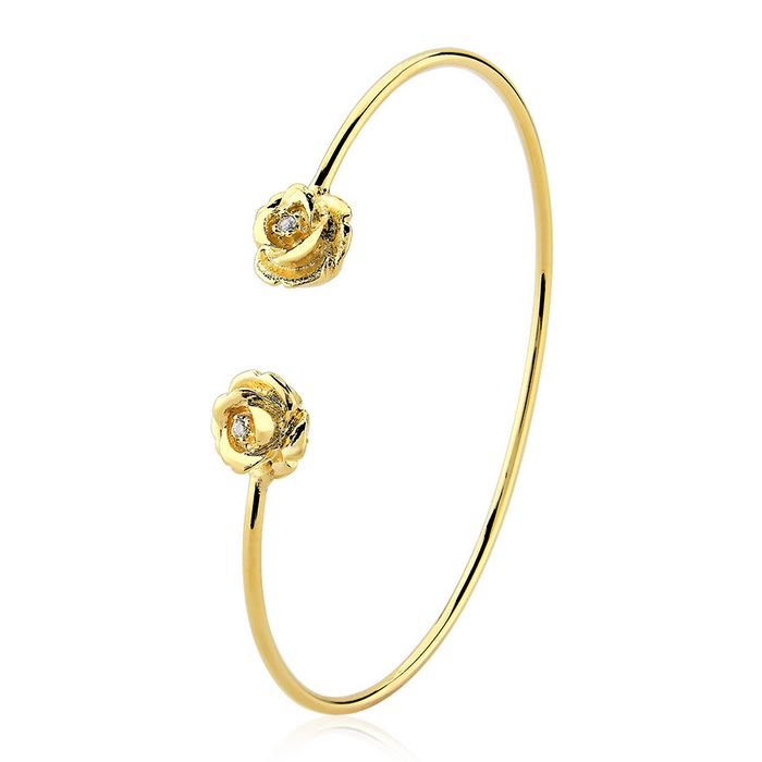 Bracelete aberto com rosas banhado ouro18k