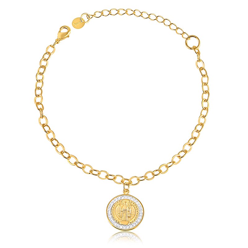 Pulseira com Medalha São Bento Folheada a Ouro 18K