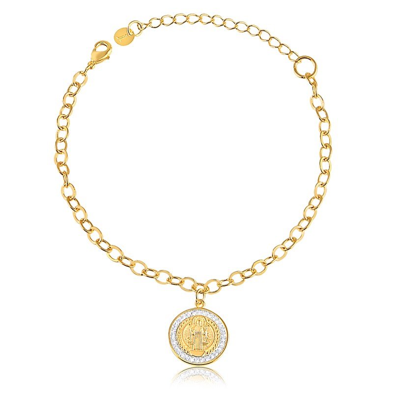Pulseira com Medalha São Bento Folheada a Ouro 18K
