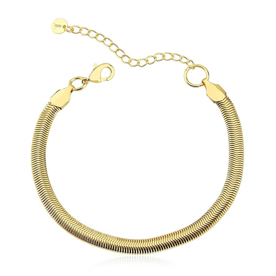 Pulseira Lacraia Maleável Fita Grossa Folheada a Ouro 18K