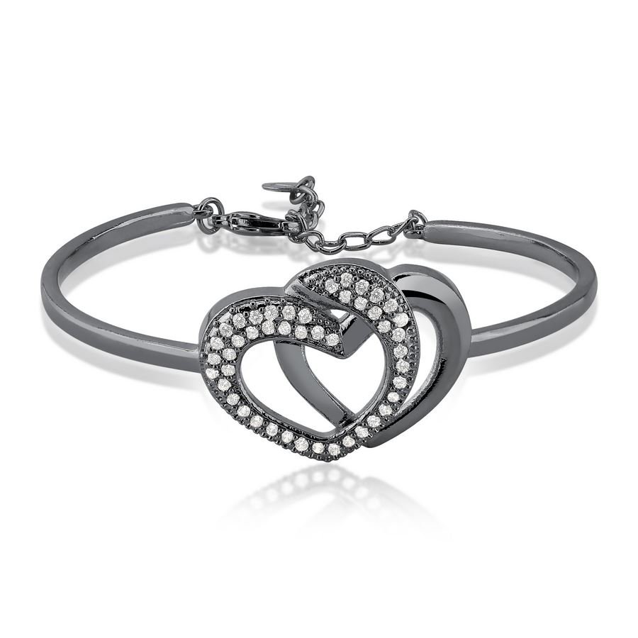 Bracelete de Zircônia Dois Corações Grafite
