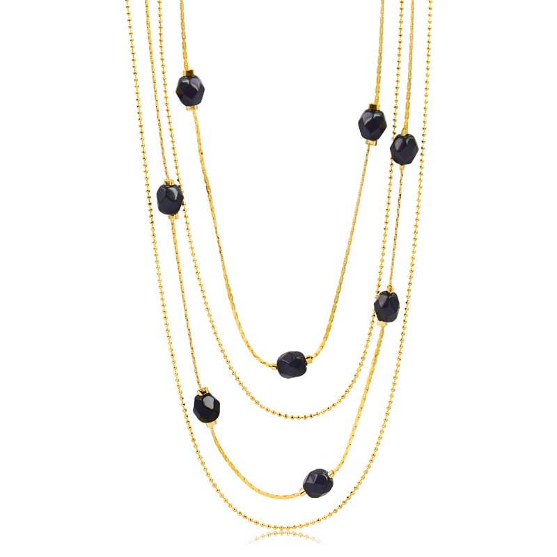 Colar 4 voltas com cristais banhado a ouro18k