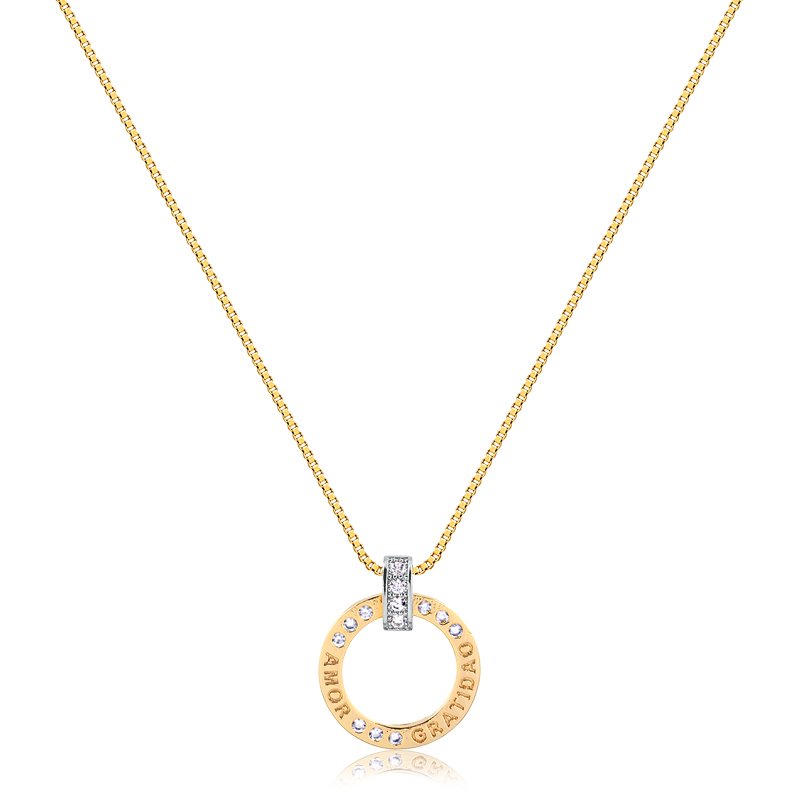 Gargantilha fé amor e gratidão banhado a ouro18k