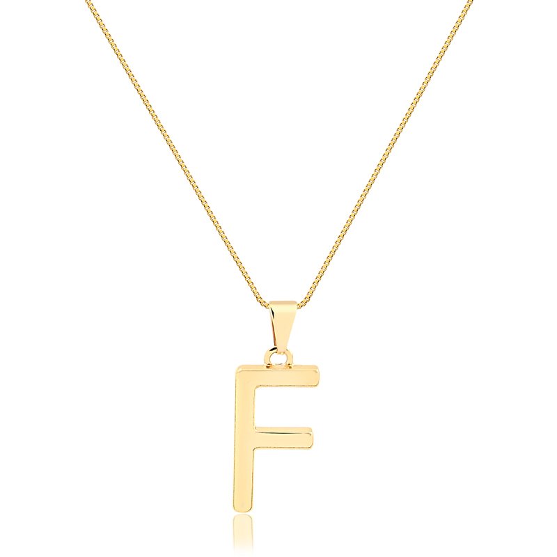 Gargantilha Letra 'F' Folheada a Ouro 18k