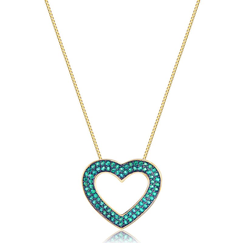 Gargantilha com Coração Zircônia Verde Folheado a Ouro18K