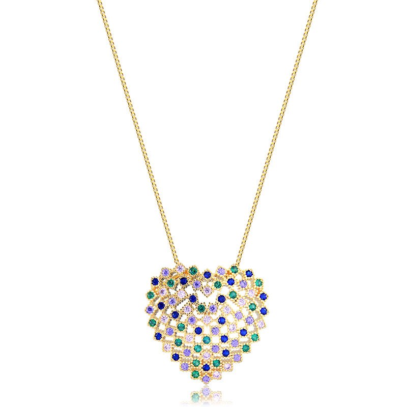 Gargantilha com Coração Zircônia Multicolor banhada a Ouro18K