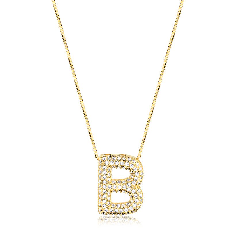 Gargantilha com Letra B Cravejada banhada a Ouro 18K
