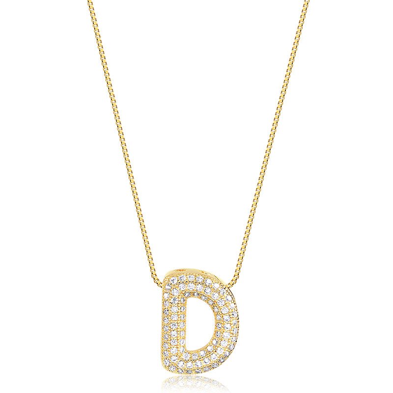 Gargantilha com Letra D Cravejada banhada a Ouro 18K
