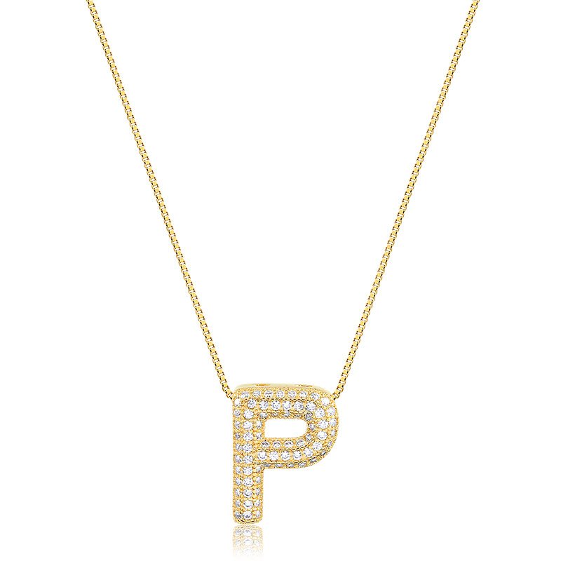 Gargantilha com Letra P Cravejada Folheada a Ouro 18K