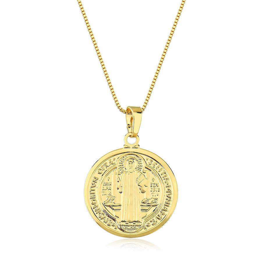 Gargantilha com medalha são bento banhada ouro18k