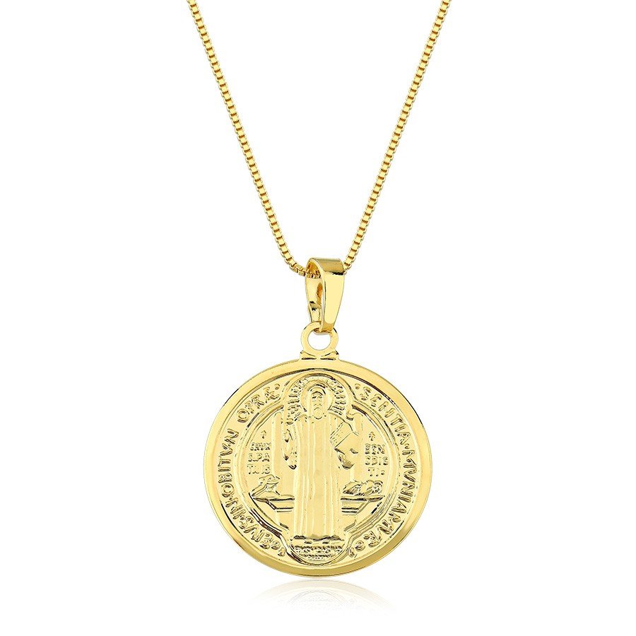 Gargantilha com medalha são bento banhada ouro18k
