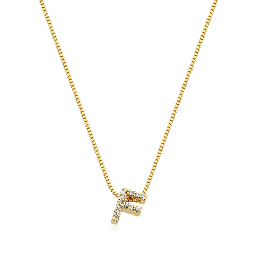 Gargantilha delicada letra F cravejada banhada a Ouro18k