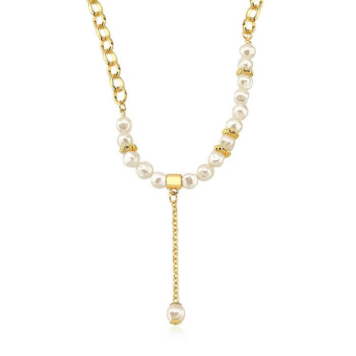 Colar de elos com pérolas banhado ouro18k