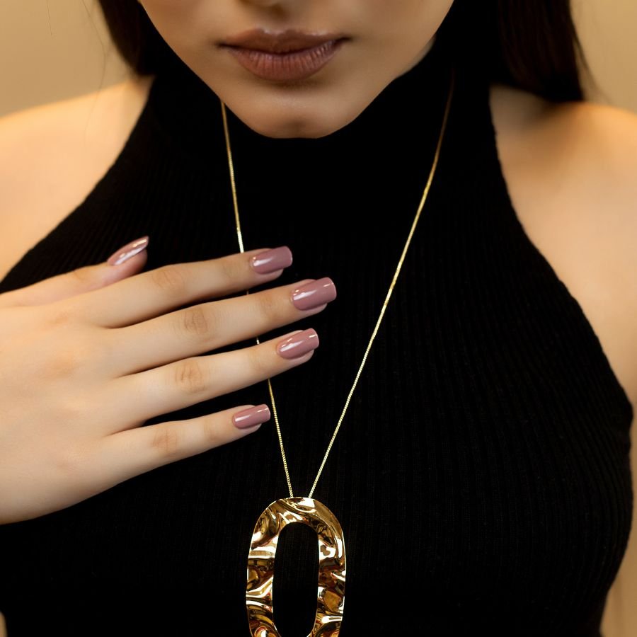 Colar corrente veneziana pingente oval banhado a ouro18k