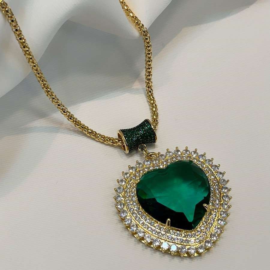 Colar coração turmalina banhado a ouro18k