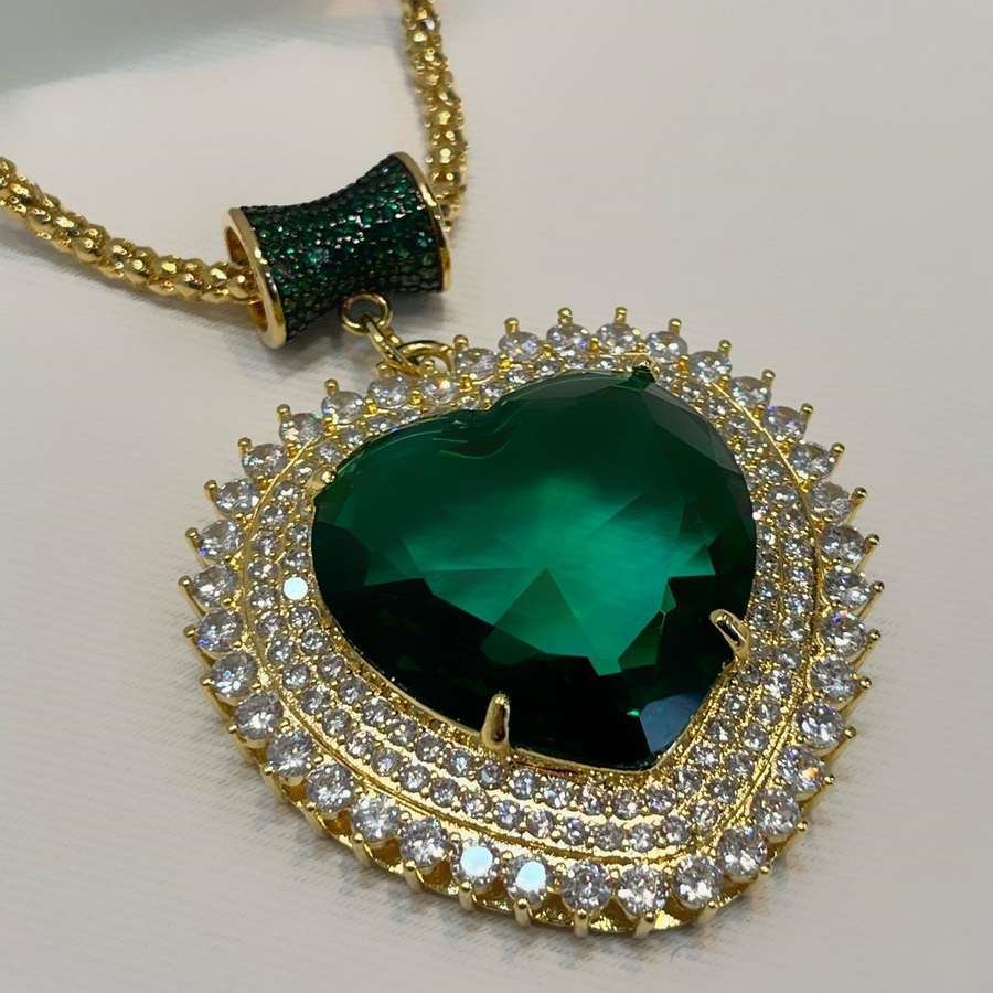 Colar coração turmalina banhado a ouro18k