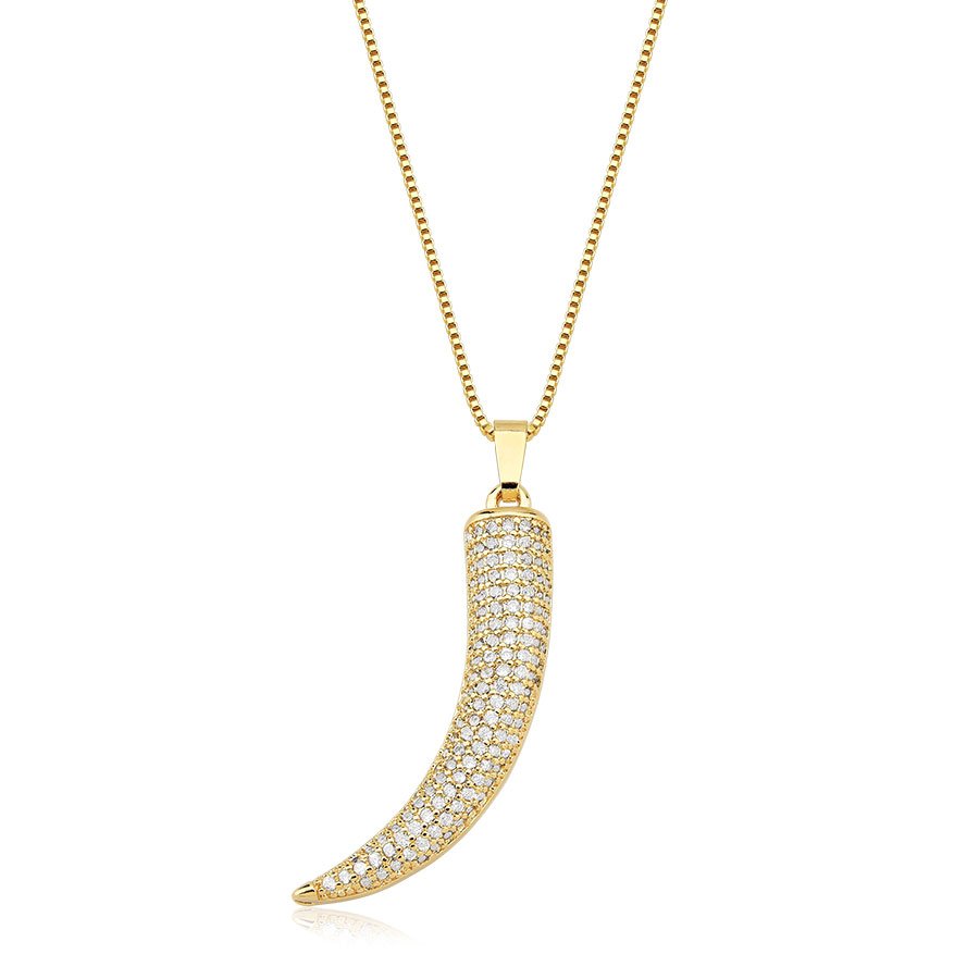 Gargantilha com dente cravejado banhado a ouro18k