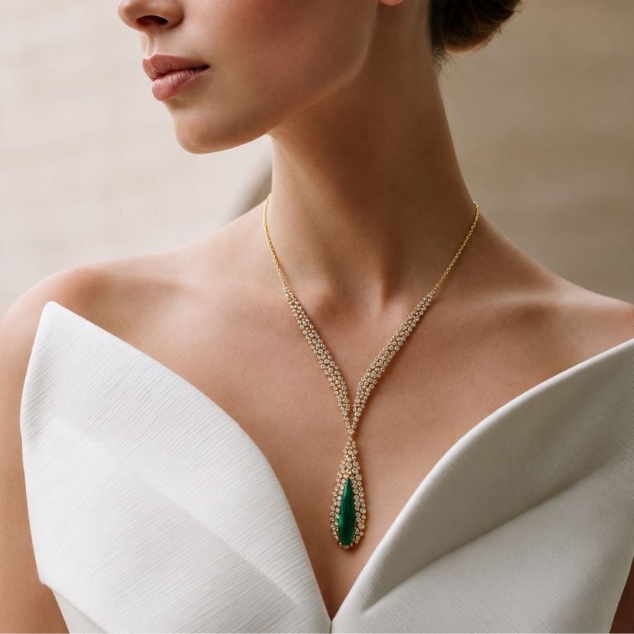 Colar com pedra e zircônia verde banhado a ouro18k